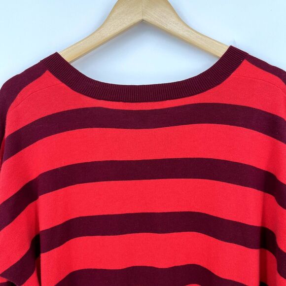 Derek Lam Striped V-neck Sweater in Red, Size XS, Hi-Low Cotton Cashmere - Picture 7 of 11